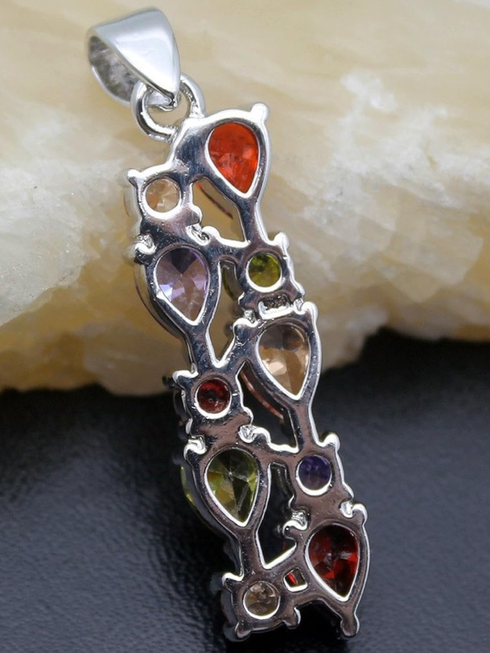 🆕New Multi-Color Gemstone Necklace-Sterling Silver Plated - Picture 8 of 10